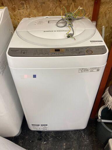 ☆中古￥11,800！SHARP　6.0kg洗濯機　家電　2019年製　ES-GE6C-W型　【BD058】