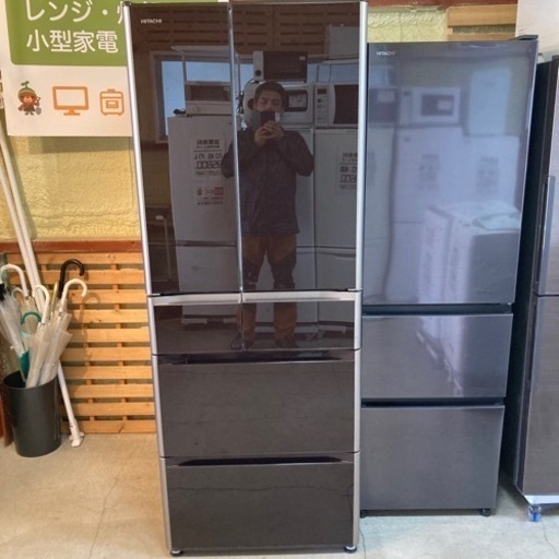 送料無料・設置無料有り日立 大型5ドア冷蔵庫 R-G5200E  517L 2015年製 こげ茶 中古家電
