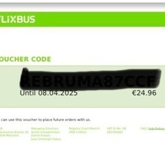 Flix Busバウチャー(€24.96)有効期限2025/4/8の画像