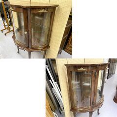 飾り棚 ガラス 幅81×奥行33×高さ110ｃｍ アンティーク風 コレクションケース ガラスキャビネット ハーフムーン 現状 市内限定配送 札幌市の画像