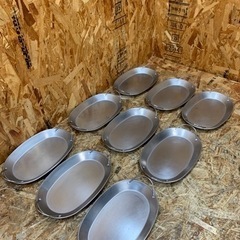 (6222) ステンレス トレイ 9個 取手付 楕円形 飲食店 アウトドアの画像