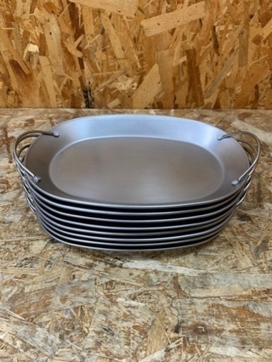 (6222) ステンレス トレイ 9個 取手付 楕円形 飲食店 アウトドア