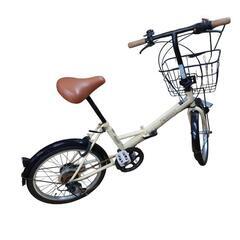 【売り切れ】 折りたたみ自転車　クリーム色　17インチ　現状品