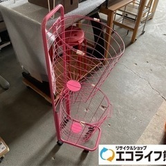 ランドリーバスケット　2段　ピンク