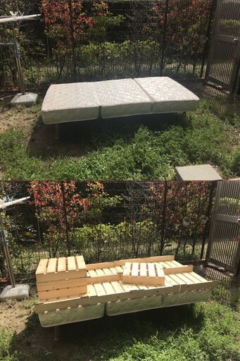 ビックスリー 3つ折りマットレス＋[ベルメゾン] ベッド パレット(12枚セット)、清掃済み　美品です