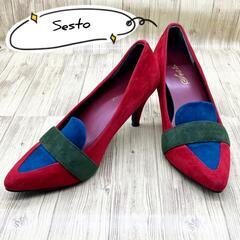 Sesto スエード ローファーパンプス トライカラー ヒール 23㎝