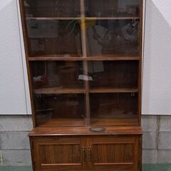 木製 本棚 収納棚 食器棚 昭和レトロ 幅91cm×奥行42cm...