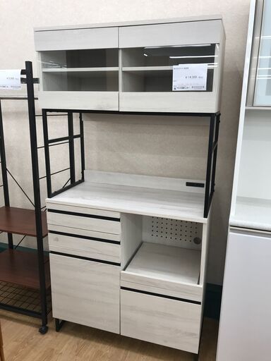 ★ジモティ割あり★ 株式会社モカ 食器棚 アイボリー H180×W90×D45 クリーニング済み KJ4854