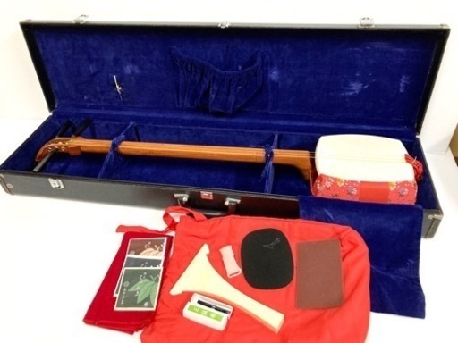 SOLD OUT！超美品◆民謡 三味線◆花梨 中棹  皮破れ無し 撥／駒／指かけ／胴袋／ケース付