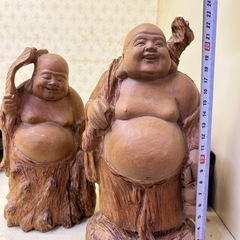 寒山と拾得　一刀彫