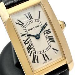 【CARTIER/カルティエ】 タンクアメリカンSM  W2601556 腕時計 K18YGイエローゴールド/レザー クオーツ 白文字盤/黒革ベルト（社外製）/ 尾錠純正 レディース【中古】【真子質店】【BL】【MaYxx】の画像