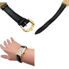 【CARTIER/カルティエ】 タンクアメリカンSM  W2601556 腕時計 K18YGイエローゴールド/レザー クオーツ 白文字盤/黒革ベルト（社外製）/ 尾錠純正 レディース【中古】【真子質店】【BL】【MaYxx】の画像