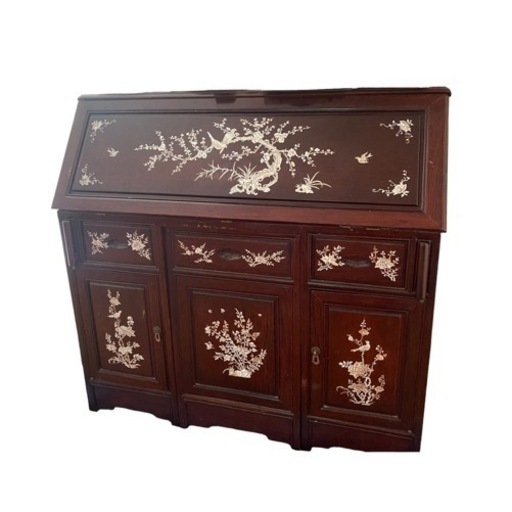 激重!! 本花梨 総無垢 螺鈿細工 ライティングビューロ 勉強机デスク 鏡台 ドレッサー 勉強机 書斎机 オブジェ 天然木　骨董品　アンティーク