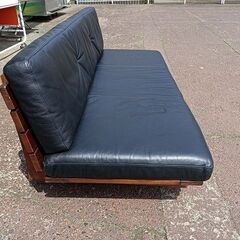 シギヤマ家具　LEATHER WOOD180　本革張り３人掛けソファー『中古良品、小傷あり』の画像