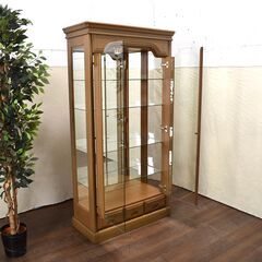 ≪zyt1439ジ≫ 北海道工芸家具 キュリオケース 幅92cm/高さ178cm 長谷川家具製作所 ガラス棚/コレクションケース 60322-03