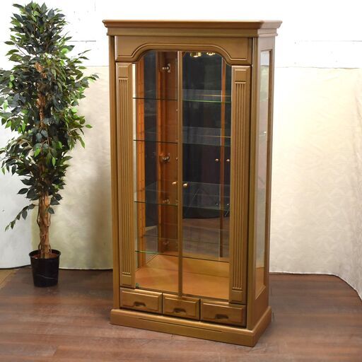 【ヤ取終了7/5】≪zyt1439ジ≫ 北海道工芸家具 キュリオケース 幅92cm/高さ178cm 長谷川家具製作所 ガラス棚/コレクションケース 60322-03