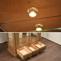 ≪zyt1439ジ≫ 北海道工芸家具 キュリオケース 幅92cm/高さ178cm 長谷川家具製作所 ガラス棚/コレクションケース 60322-03