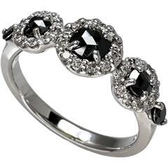 11号 ブラックダイヤモンド/透明ダイヤモンド 0.60ct リング・指輪 K18WGホワイトゴールド 18金 4.8g レディース【中古】【真子質店】【NN】【MoIK】