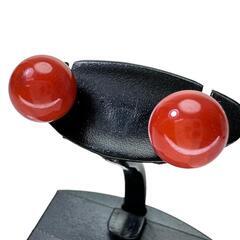 丸玉赤サンゴ/珊瑚8.5mm ピアス K14WGホワイトゴールド 14金 1.8g