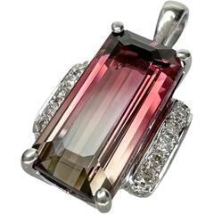 バイカラートルマリン 7.44ct ダイヤモンド 0.22ct ペンダントトップ Pt900プラチナ 7.2g レディース【中古】【真子質店】【NN】【MoMox】