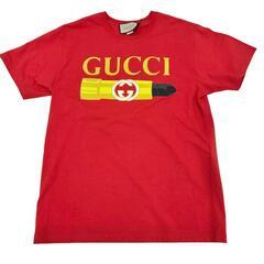 【GUCCI/グッチ】 リップスティック　クルーネック 717422 半袖Ｔシャツ コットン100％ レッド レディース【中古】【真子質店】【GD】【Txx】