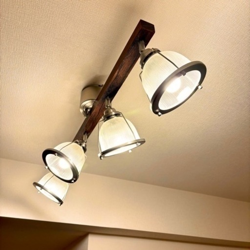 スポットライト シーリングライト 4灯 リモコン付 LED対応 おしゃれ 照明 DINER4：ダイナー4 インダストリアル 西海岸 カリフォルニア 古材風 ウッド ガラス リビング用 居間用 ダイニング 寝室 リノベーション コテージ 古民家 点灯切替 段調光 HERMOSA ハモサ