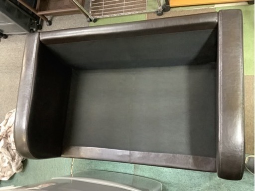 リサイクルサービス八光】幅118cm ブラック 革製 2人掛けソファ