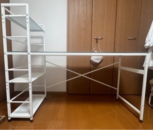 パソコンデスク ラック付 ガラス製