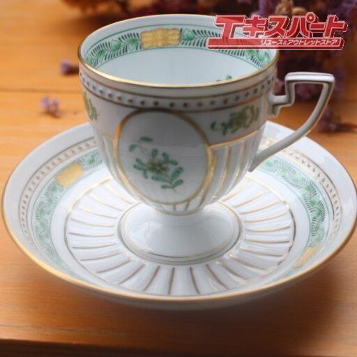 ヘレンド Herend アボニーグリーン インドの華 アンピール 高台 ぺディスタル カップソーサー エキスパート藤沢辻堂