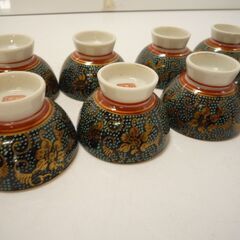 ☆九谷焼　青粒　酒盃　盃　お猪口　ぐい呑み　陶器　工芸品　10客セットの画像