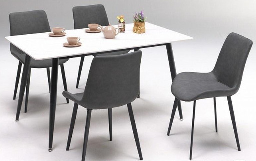 CERAMIC GRANADA ダイニング５点セット 幅140 テーブル + チェア 4脚 マーブル ホワイト　セラミック 耐熱 耐水 耐摩耗性 強度