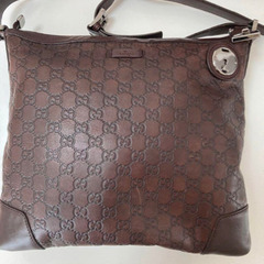 GUCCI シマ レザー ショルダーバッグ ブラウン