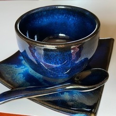 小石原焼き 秀山窯 青 コップ スプーン お皿