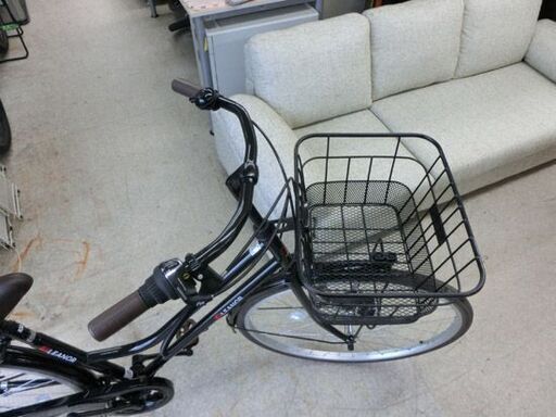 27インチ 6段変速自転車 荷台 カゴ 鍵付き ママチャリ 黒 ブラック