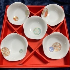 深川製磁　小皿揃　5枚組　寿赤絵