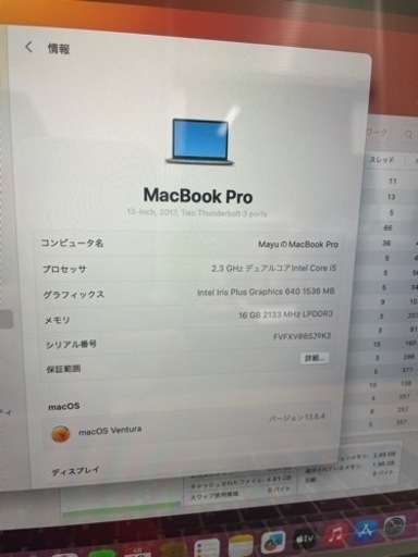 MacBookPro2017 メモリ16GB バッテリー交換済み