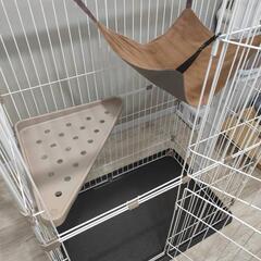 猫 2段ゲージ 木製 ホワイト ペッツファーストの画像