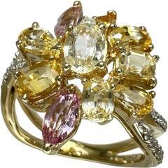 14号 マルチカラーサファイア 2.62ct ダイヤモンド 0.10ct リング・指輪 K18ゴールド 18金 6.6g レディース【中古】【真子質店】【NN】【KKx】