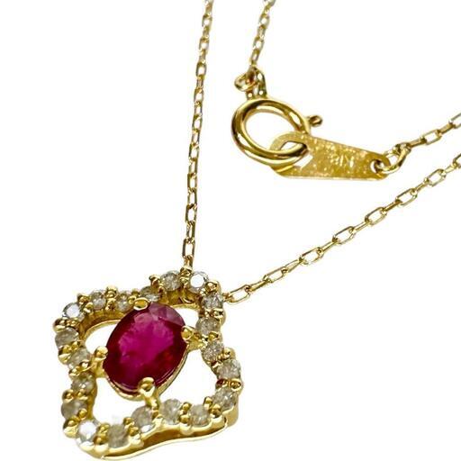 ルビー ダイヤモンド 計0.13ct ネックレス K18ゴールド 18金 1.4g 40cm レディース【中古】【真子質店】【NN】【IMiK】