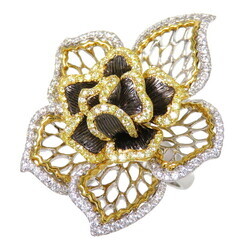 13号 花/フラワーモチーフ ダイヤモンド(トリートメント含む) 計0.76/計0.55ct リング・指輪 K18YGイエローゴールド 18金/K18WGホワイトゴールド 18金 15.8g レディース【中古】【真子質店】【NN】【IDYMa】
