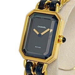 【CHANEL/シャネル】 プルミエールL H0001 腕時計 GP/レザー クオーツ 黒文字盤 レディース【中古】【真子質店】【BL】【ITSMi】