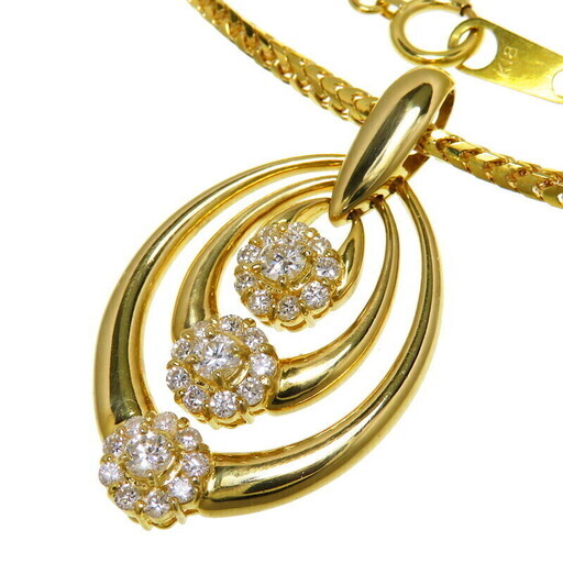 3連 揺れるデザイン ダイヤモンド(推定H-SI) 計0.60ct ネックレス K18ゴールド 18金 14.3g 40cm レディース【中古】【真子質店】【NN】【Ixxx】
