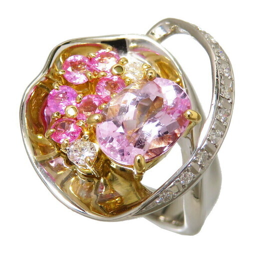 12号 インペリアルトパーズ 1.48ct ピンクサファイア 計0.54ct ダイヤモンド 計0.16ct リング・指輪 Pt900プラチナ/K18ゴールド 18金 11.6g レディース【中古】【真子質店】【NN】【SxT】 35,750円