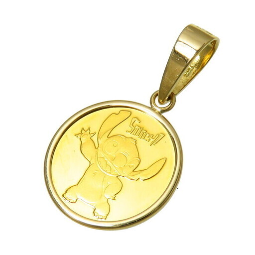 【K.UNO/ケイウノ】 ディズニー TREASURE リロ&スティッチ コイン 1/25oz ペンダントトップ K24ゴールド 24金(純金)/K18ゴールド 18金 1.8g レディース【中古】【真子質店】【NN】【TDT】