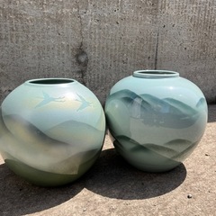 花　九谷焼　陶器　詳細不明　2点セット　花瓶　　