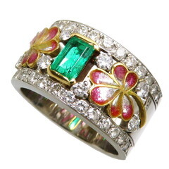 12.5号【DESIGNER JEWELRY/作家ジュエリー】 中嶋邦夫 ニックスファクトリー エメラルド 0.47ct ダイヤモンド 計0.83ct リング・指輪 Pt900プラチナ/K18ゴールド 18金/エマイユ 14.5g レディース【中古】【真子質店】【BL】【TYDx】
