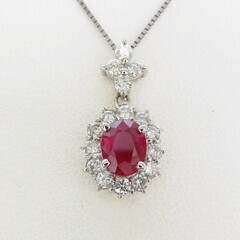 ルビー 1.00ct ダイヤモンド 計0.54ct ネックレス K18WGホワイト