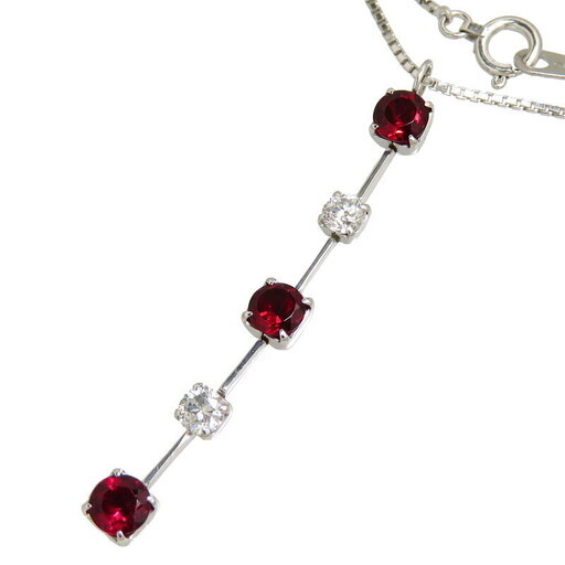 レッドトルマリン/ルベライト 計0.76ct ダイヤモンド 計0.27ct ネックレス Pt850プラチナ 4.3g 40.5cm レディース【中古】【真子質店】【NN】【MaMiMo】 35,750円