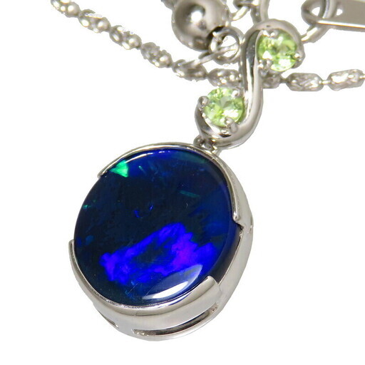 ブラックオパール 1.94ct ペリドット ネックレス K18WGホワイトゴールド 18金 5.8g 45cm レディース【中古】【真子質店】【NN】【DIMi】