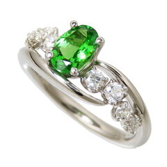 12号 グリーングロッシュラーガーネット 0.77ct ダイヤモンド 計0.35ct リング・指輪 Pt900プラチナ 5.7g レディース【中古】【真子質店】【NN】【MoMox】